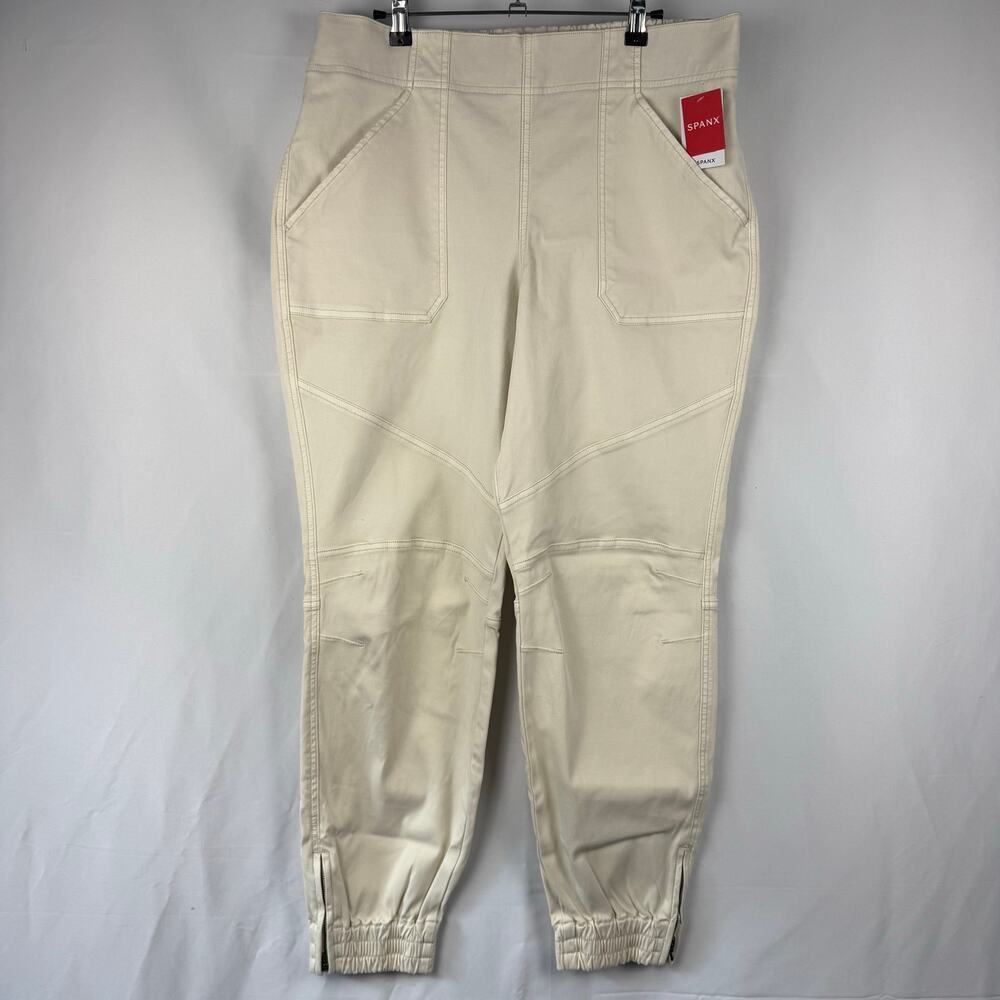SPANX Cotton Blend Stretch Twill Cargo Ankle Jogger In Parchment Cream NWT 1XL